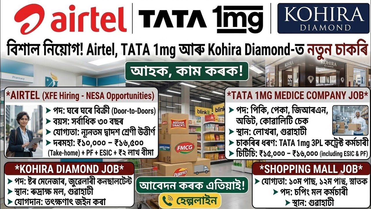 Assam Private Job News Today | Private Job Assam | Medicine Company Job Assam | Shopping Mall Job 