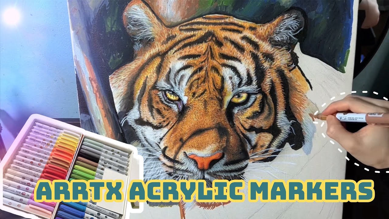 Trying Out New Markers Acrylic | Arrtx 36 Colors  | Drawing Tiger 🐯