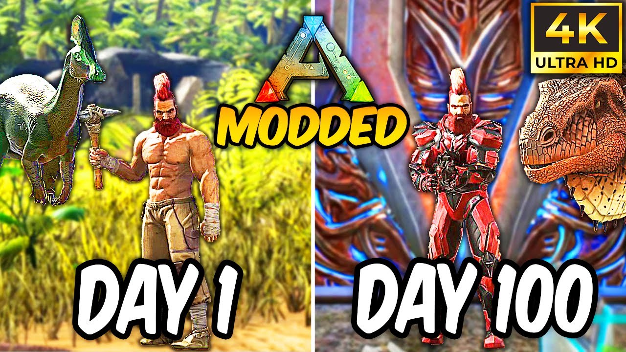 I Spent 100 Days in ARK Modded with New Dinosaurs [Island Edition] [4K Version]
