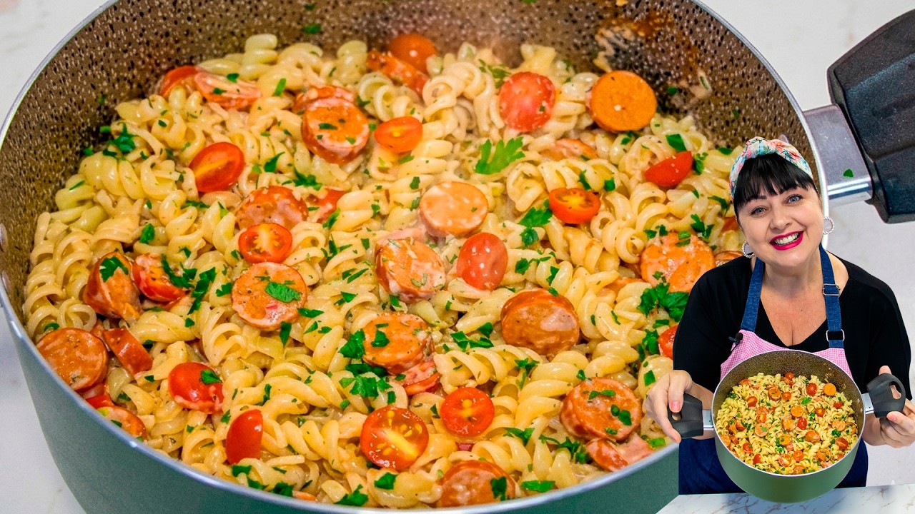 MACARRÃO CREMOSO COM SALSICHA DE UMA PANELA SÓ! SUPER BARATO PRA INOVAR NAS RECEITAS DO DIA A DIA!