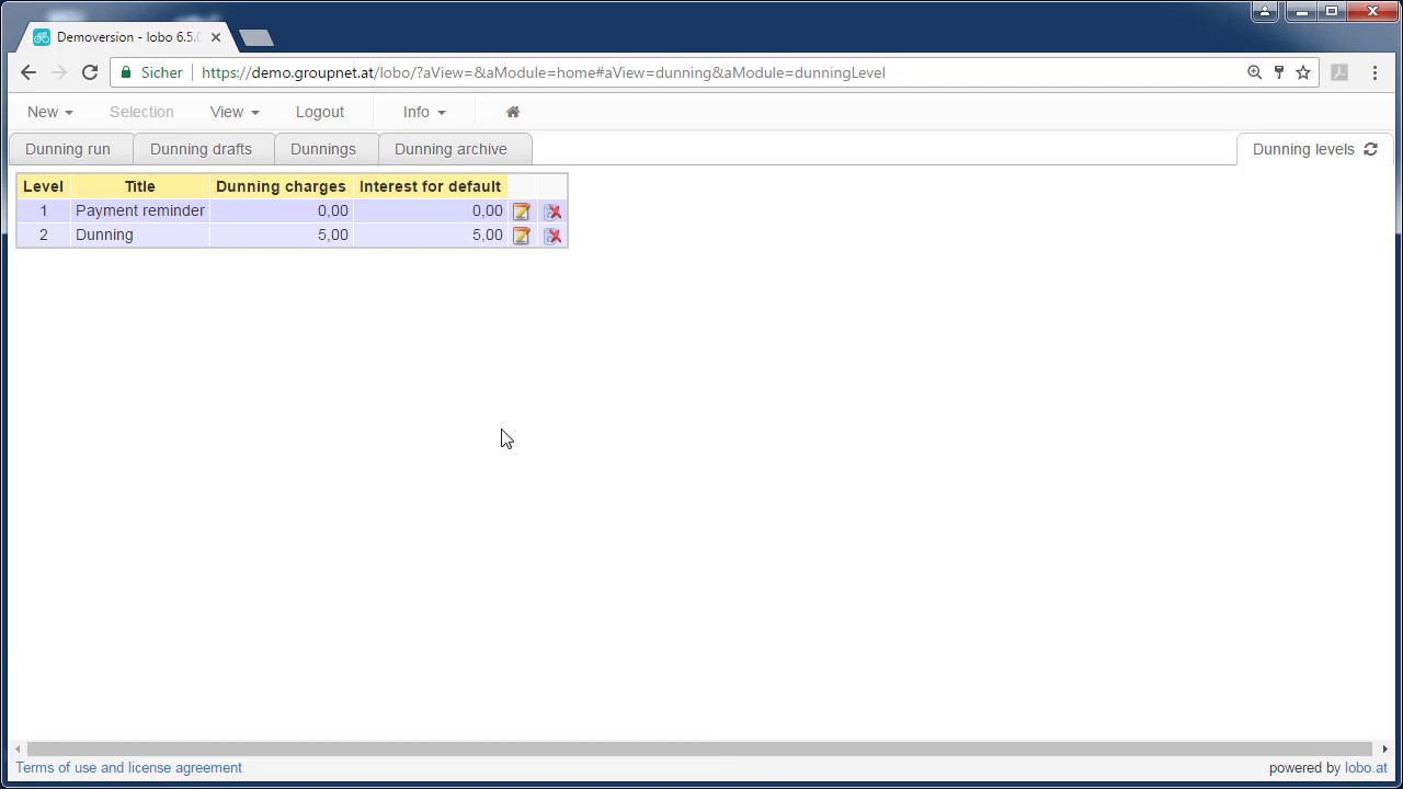 How to setup dunning levels