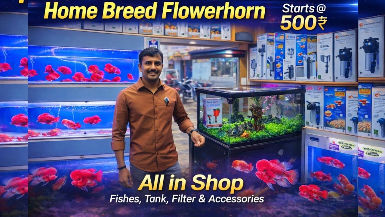 Home Breed Flowerhorn Starting at ₹500 😱 Full Aquarium Shop Tour | Fishes, Tanks & Accessories!