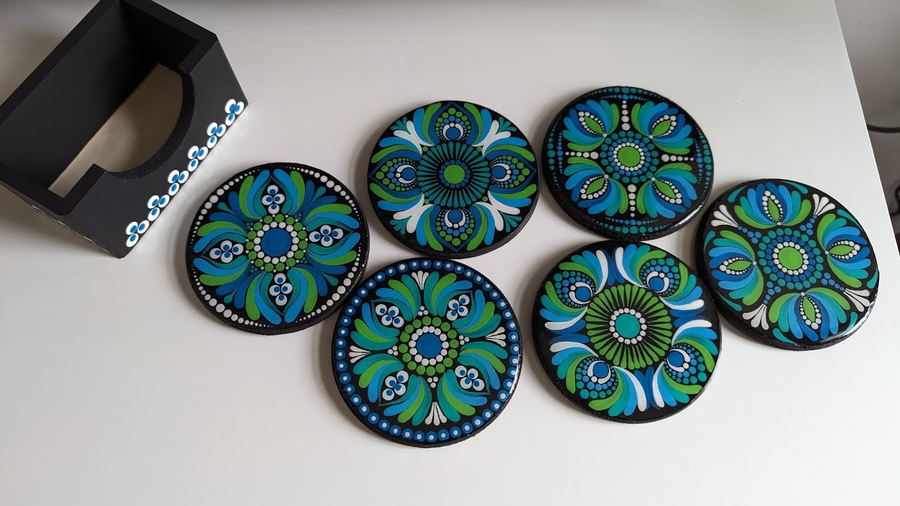 dot Mandala painting on a coaster. beginners level. Easy dot painting.