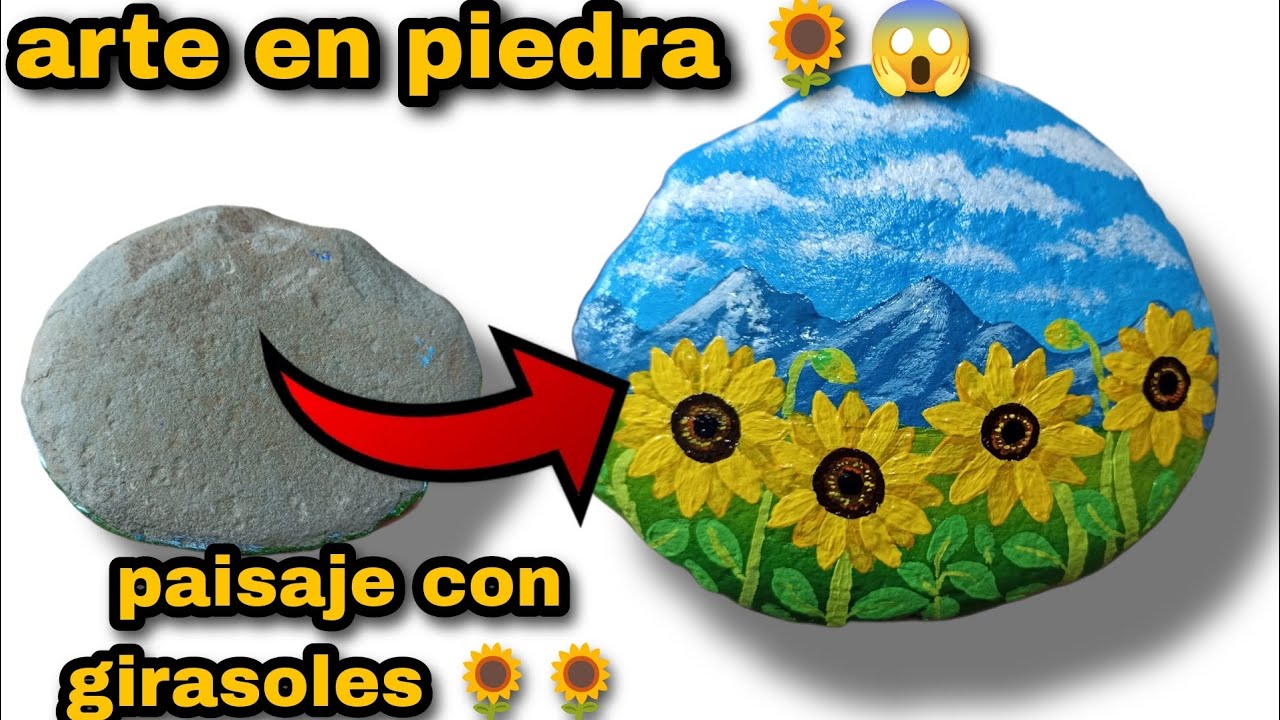 Capturando la Belleza del Campo: Girasoles en Acrílico/arte en piedra 🌻#painting #art  #canvas
