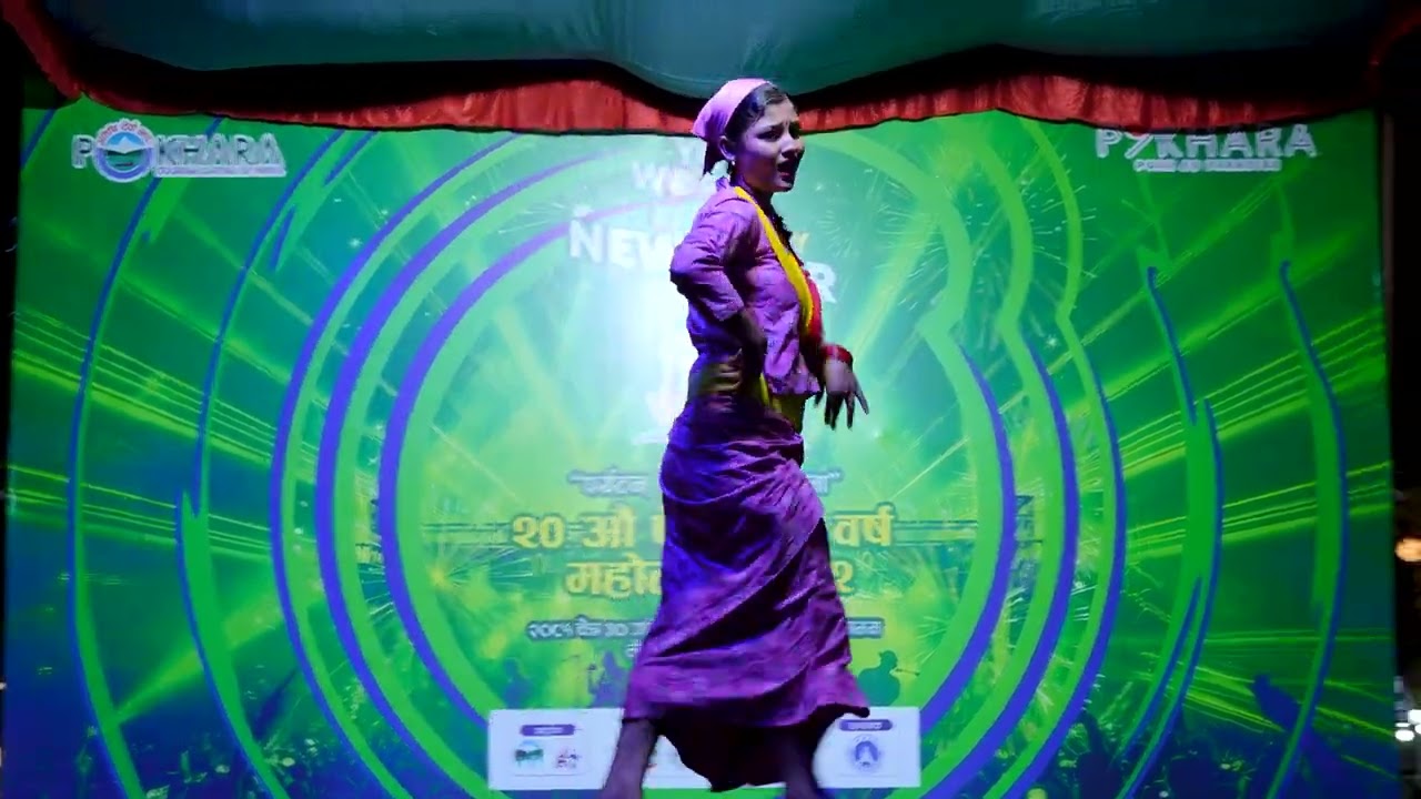 Kadam Chala Nepali cultural dance at streetfestival in Pokhara lakeside by SK dance training center