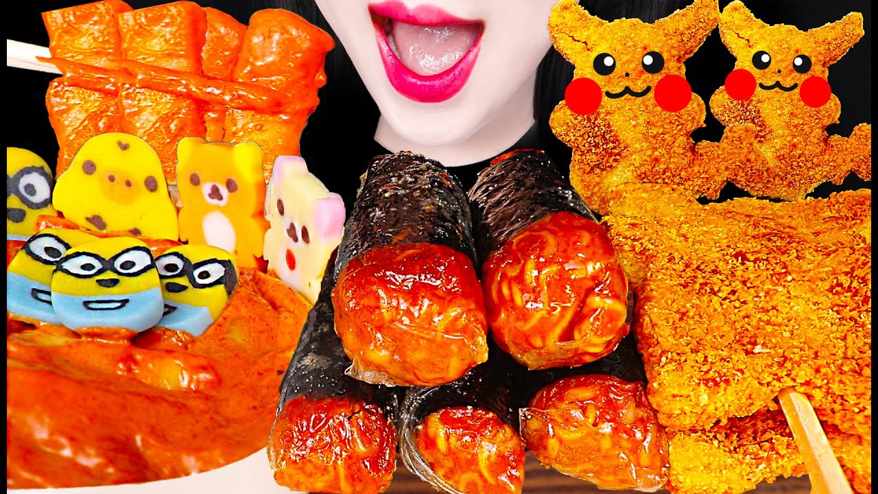 ASMR Noodles Tteokbokki, Spicy Rice Cake, Fried Chicken 피카츄, 로제 떡볶이 먹방 Mukbang, Eating