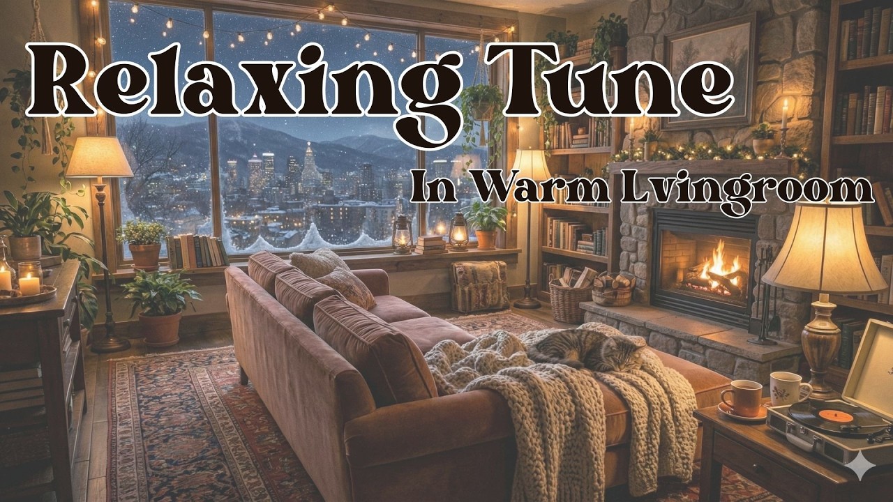 Relaxing Tune in Cozy Warm Livingroom 🎧 | Sleep Study Work Music | 冬天與貓貓在客廳的放鬆音樂