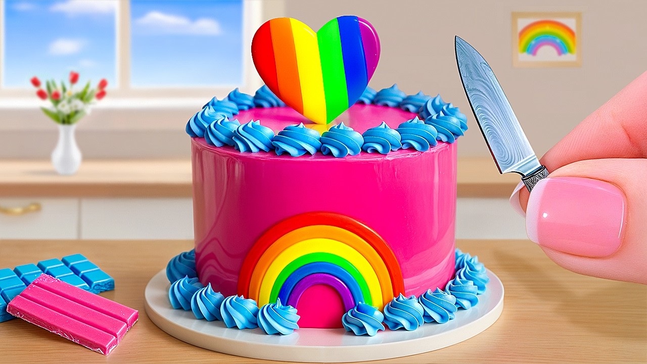 Delicious Heart Cake Recipe with Rainbow Chocolate Decorating Ideas | Mini Cake Dessert and ASMR