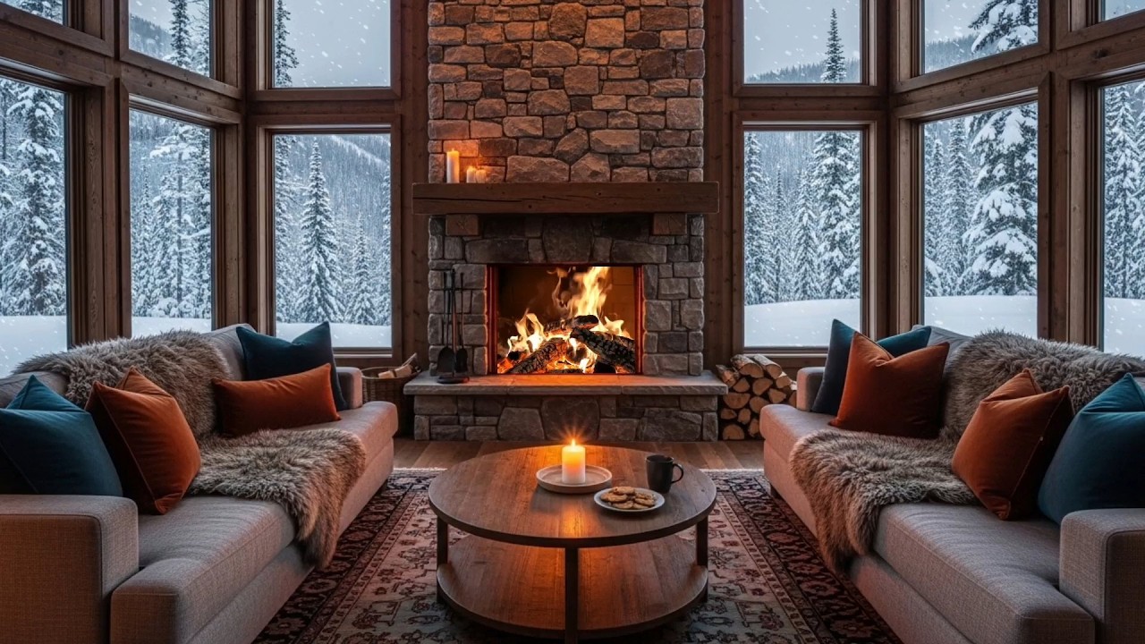 Relaxing Jazz Music 🎶 Cozy Fireplace Ambience ❄️ Winter Cabin Jazz for Stress Relief & Sleep