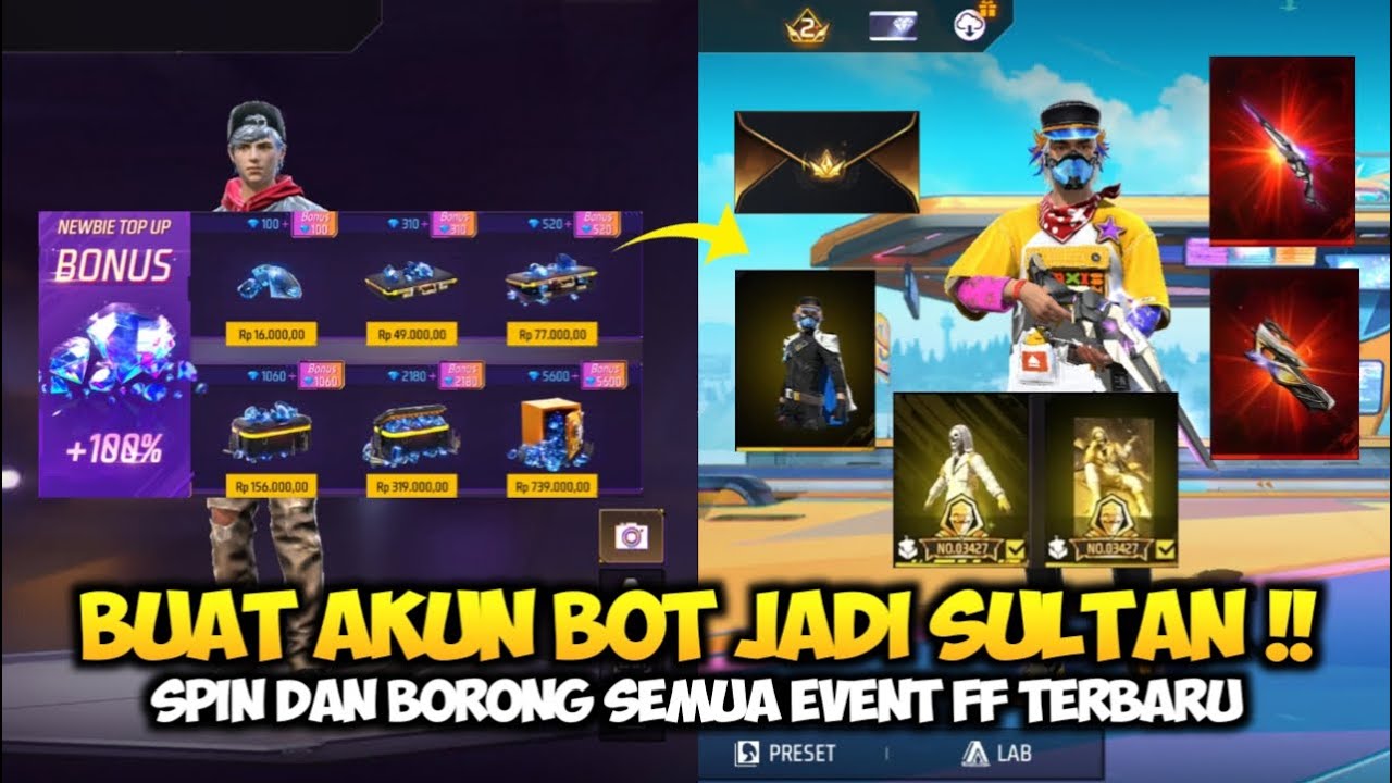SAYA BUAT AKUN BARU JADI SULTAN AUTO SPIN SEMUA EVENT FF TERBARU