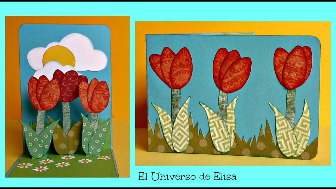 Tarjeta Pop Up Tulipanes, Tarjeta para el Día de la Madre, Regalos para el Día de la Madre