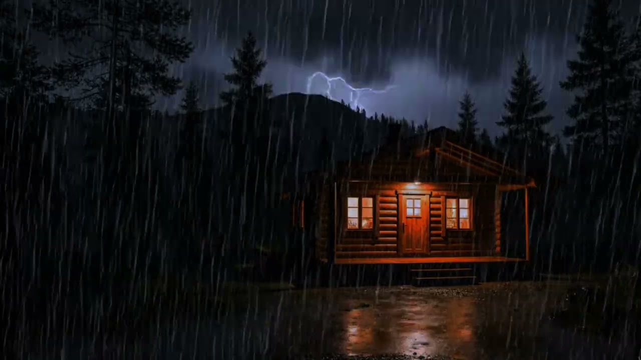 Fall Asleep Instantly in a Dark Mountain Cabin • Heavy Rain & Distant Thunder ASMR