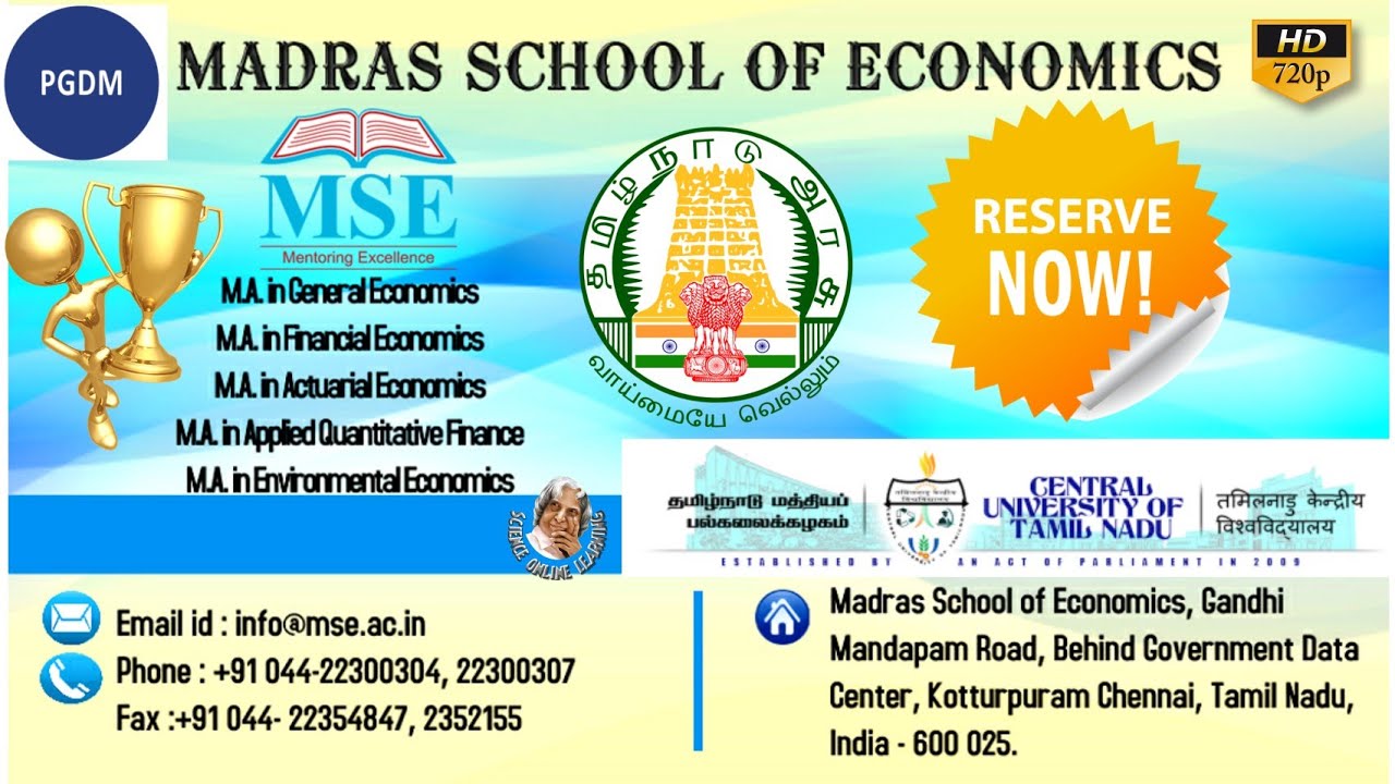 Madras school of economics pgdm | central university of tamilnadu thiruvarur campus | ma economics