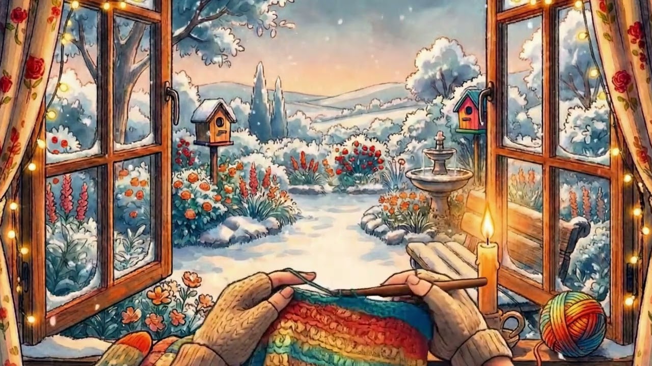 ❄️ Snowy Winter Ambience: Relaxing Jazz & Cozy Knitting by the Window