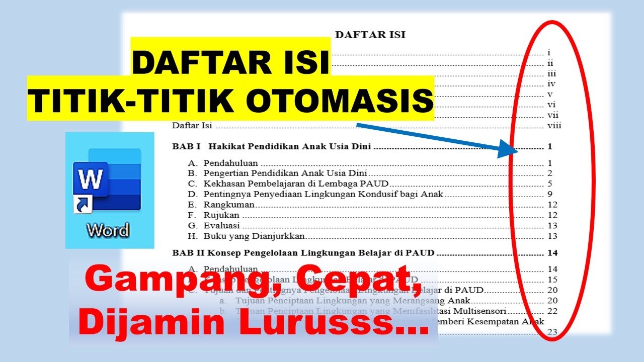 Merapikan Halaman pada Daftar Isi secara Otomatis