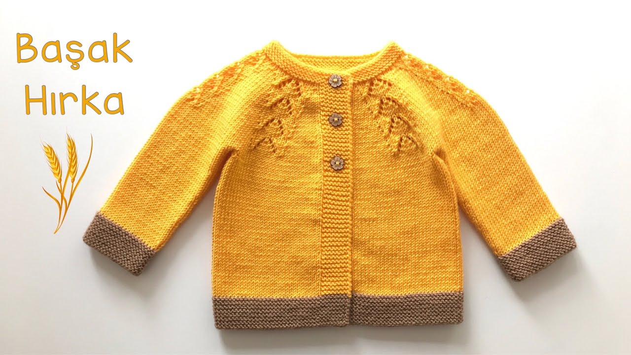 Başak Hırka - 1 yaş / Yakadan Başlama V Ajur Robalı Bebek Hırkası / Baby Cardigan Knitting Pattern
