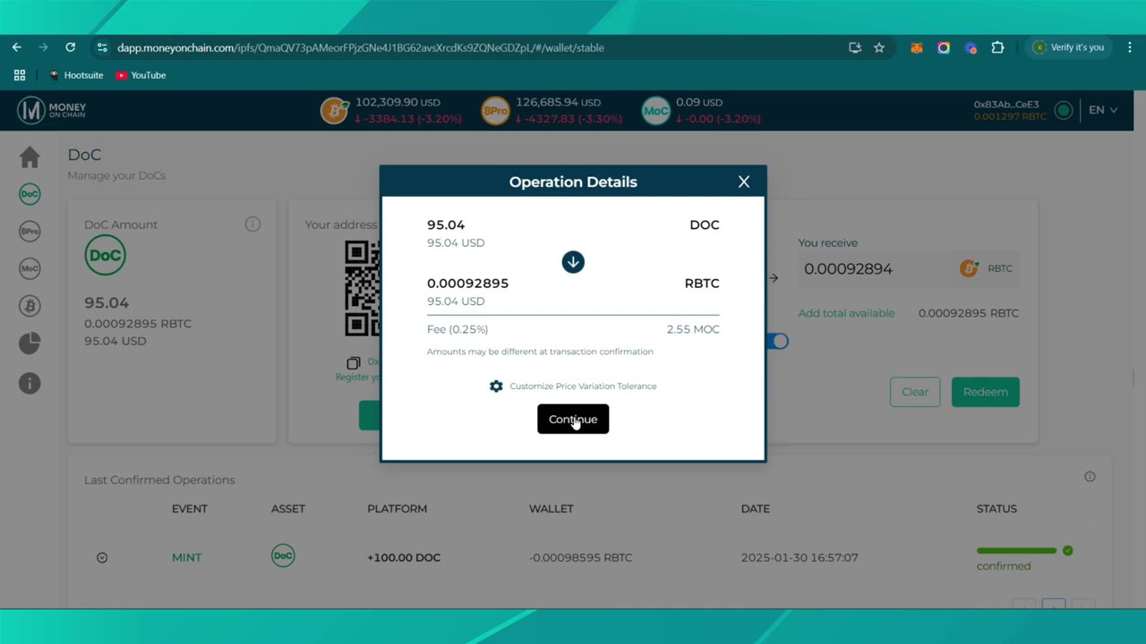 &iquest;C&oacute;mo redimir mis DOC por $rBTC?