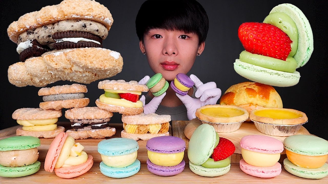 ASMR FAT MACAROONS + DACQUOISE + EGG TART (Eating Sound) | MAR ASMR