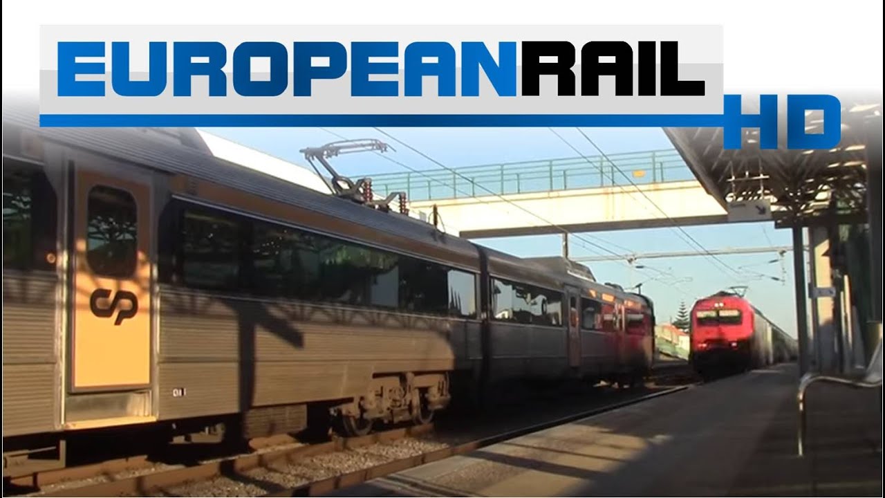 Comboios de Portugal 2240 EMU 2242 stops at & 5600 loco 5607 + corails pass Quintans Station
