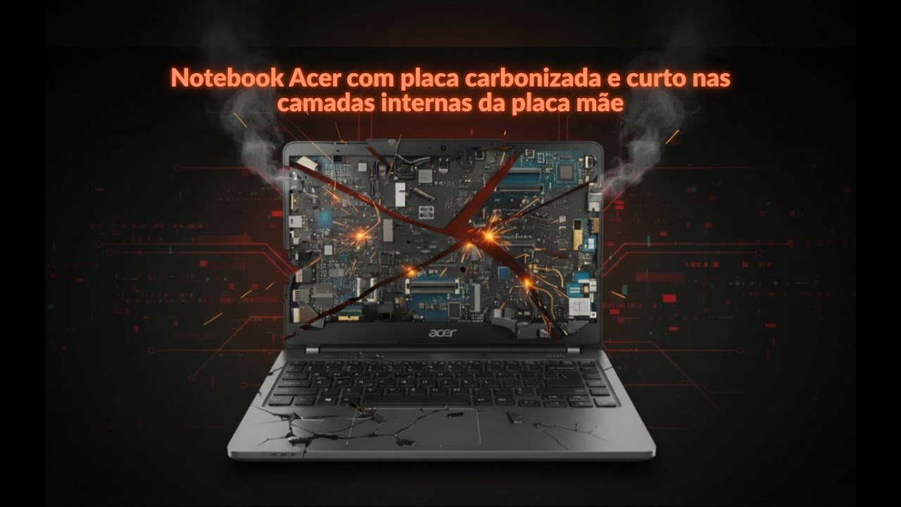 PLACA-MÃE CARBONIZADA! ATÉ ONDE DÁ PRA SALVAR ESSE NOTEBOOK ACER? TIVEMOS QUE CORTAR A PLACA MÃE!