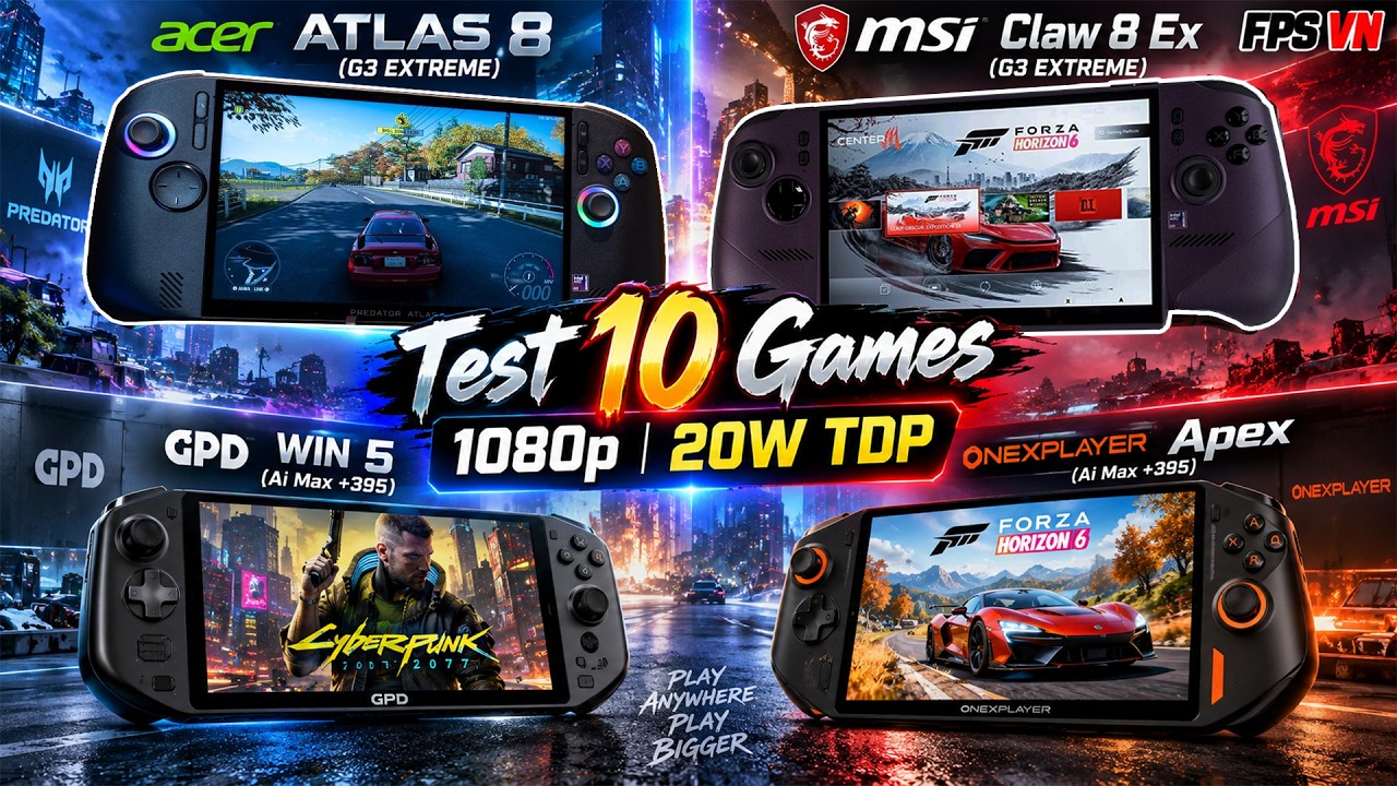 Acer ATLAS 8 & MSI Claw 8 Ex & GPD Win5 & OneXPlayer Apex Steam OS kontra Win OS Test w grach 108...
