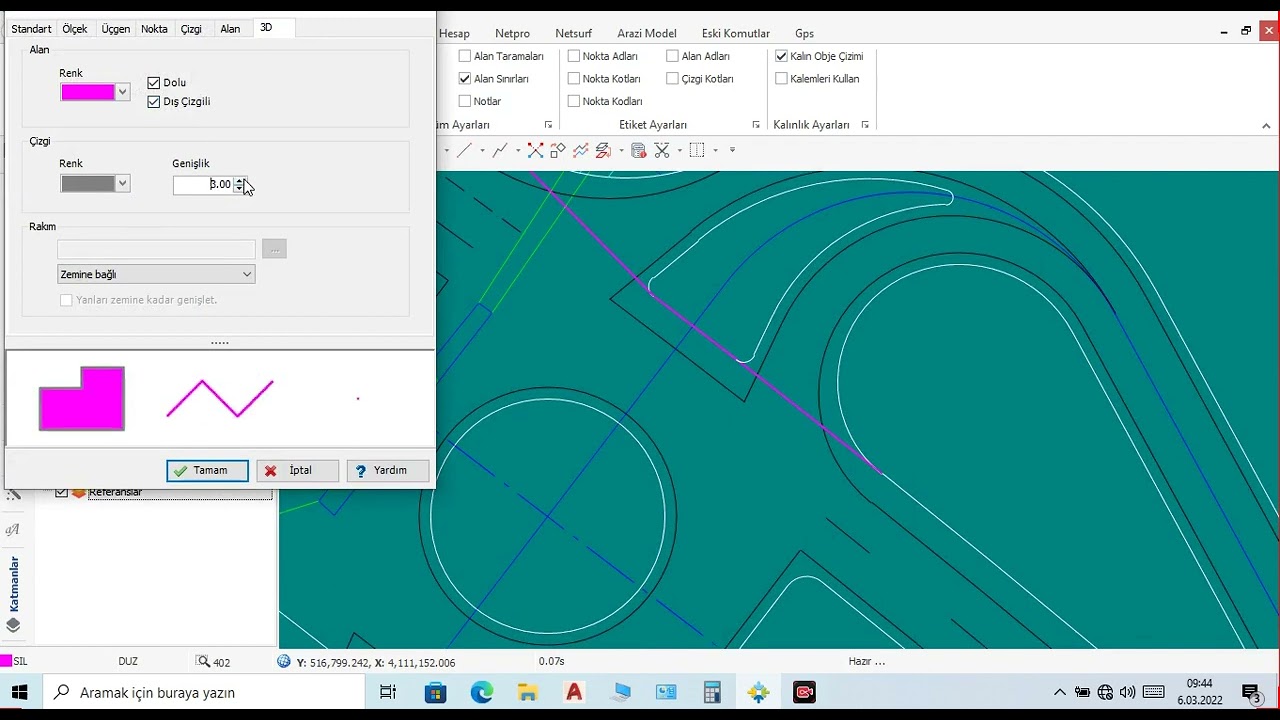 Netcad'de yol projesi uygulama videosu-Rakortman Tanımları-Bölüm3