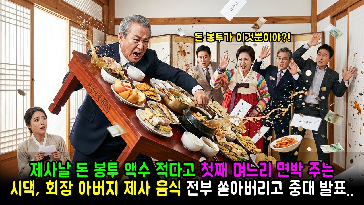 제사날 돈 봉투 액수 적다고 첫째 며느리 면박 주는 시댁, 회장 아버지 제사 음식 전부 쏟아버리고 중대 발표.. | 감동사연 | 노후사연 | 막장사연