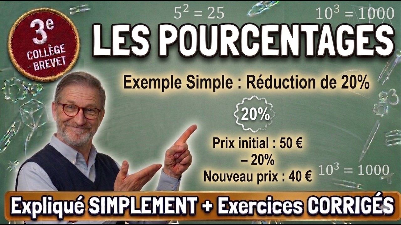 Pourcentages 3e – Calcul, Augmentation & Diminution | Exos Corrigés Brevet 2026