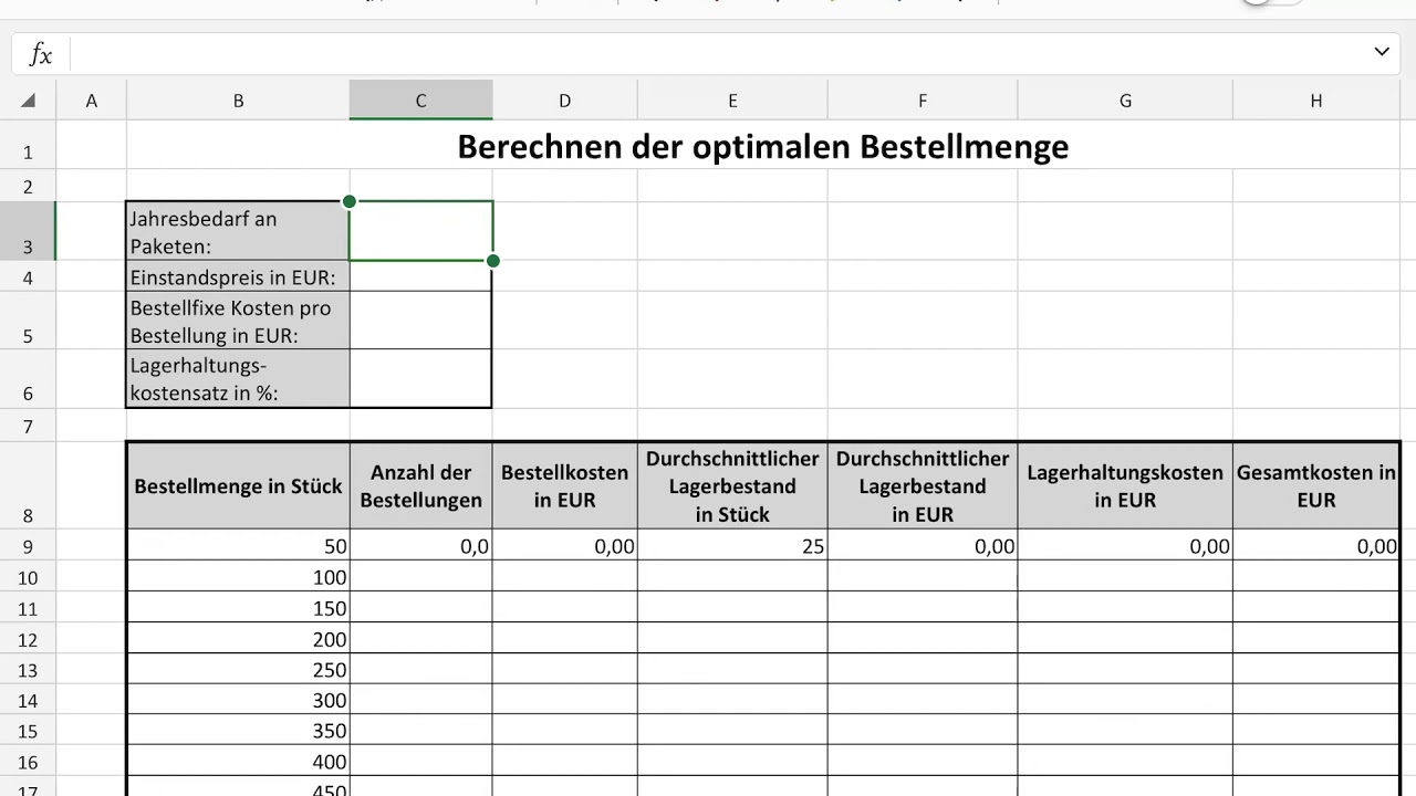 Optimale Bestellmenge: Basisdaten & Berechnungsvorschriften