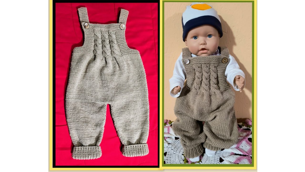 PANTAL&Oacute;N CON PECHERA/JARDINERO (6-9 MESES) PARTE 2 .TEJIDO EN DOS AGUJAS 👌💕