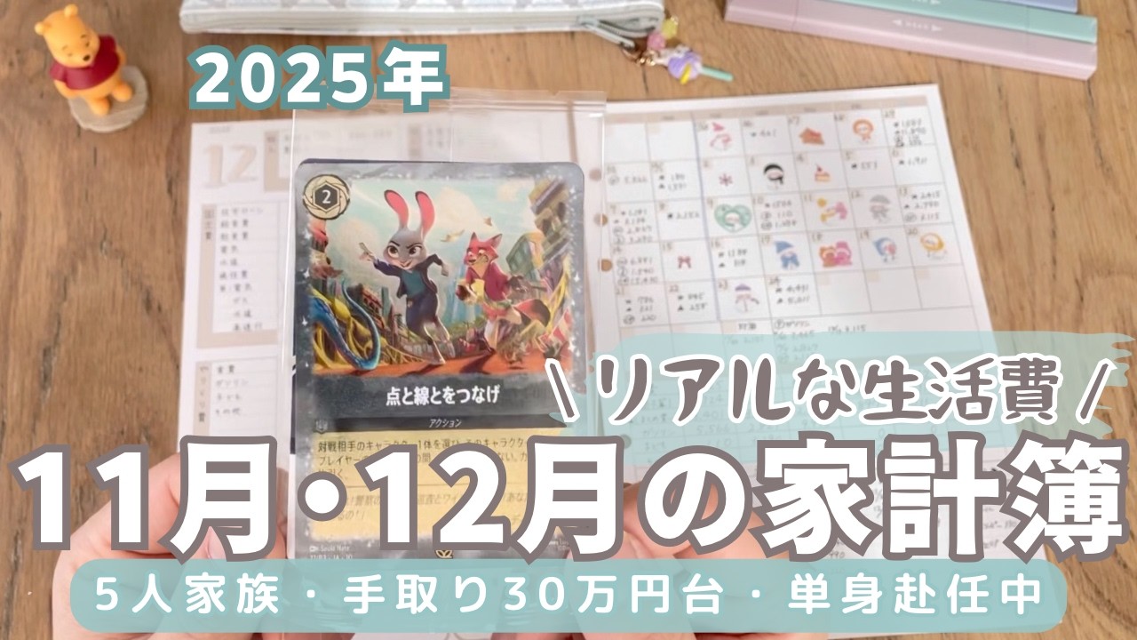 【家計簿公開】11月・12月の家計簿✏︎/支出が少ない月もあれば多い月もある…/5人家族手取り30万円台/単身赴任生活/手書き家計簿/節約主婦