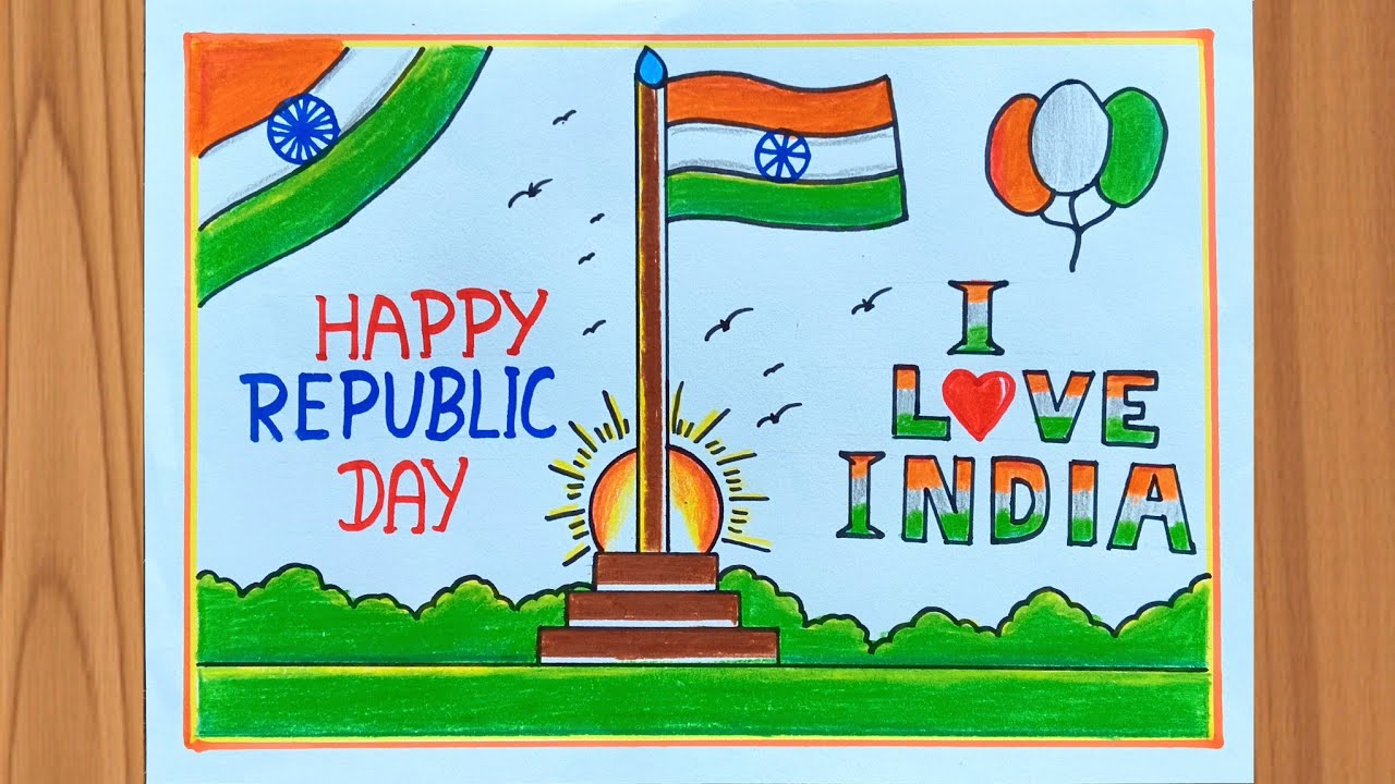 Republic Day drawing easy Republic day poster drawing Happy Republic day drawing I Love India