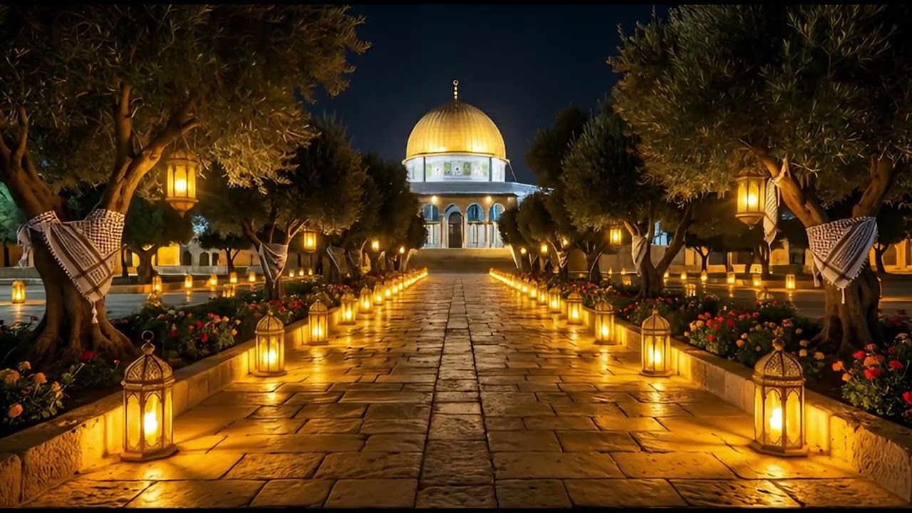 سورة مريم المنشاوي، مع قبة الصخرة وفوانيس رمضانية تضيء بساتين الزيتون|Surah Maryam Minshawi Ramadan