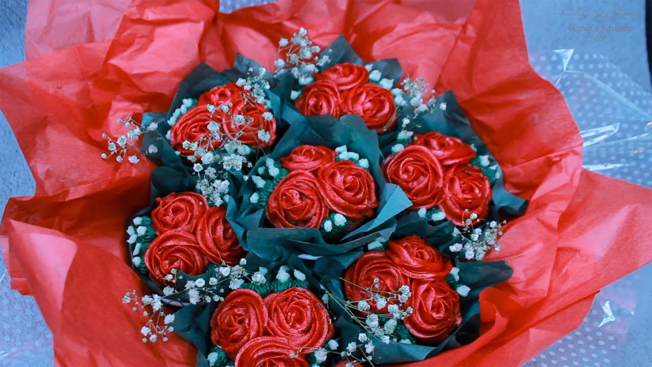 Red velvet Cupcakes and Buttercream recipe.How to make cupcake bouquet (valentines special).