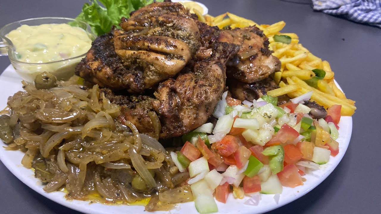Wadiale magal ak poulet braisé bou saf sap lak ak crudités frites bi goût