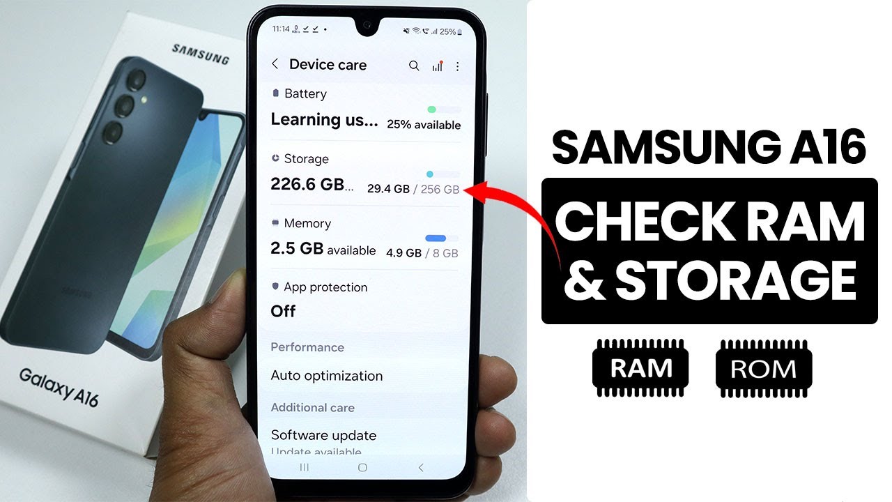 Jak sprawdzić pamięć RAM i pamięć masową w Samsungu A16