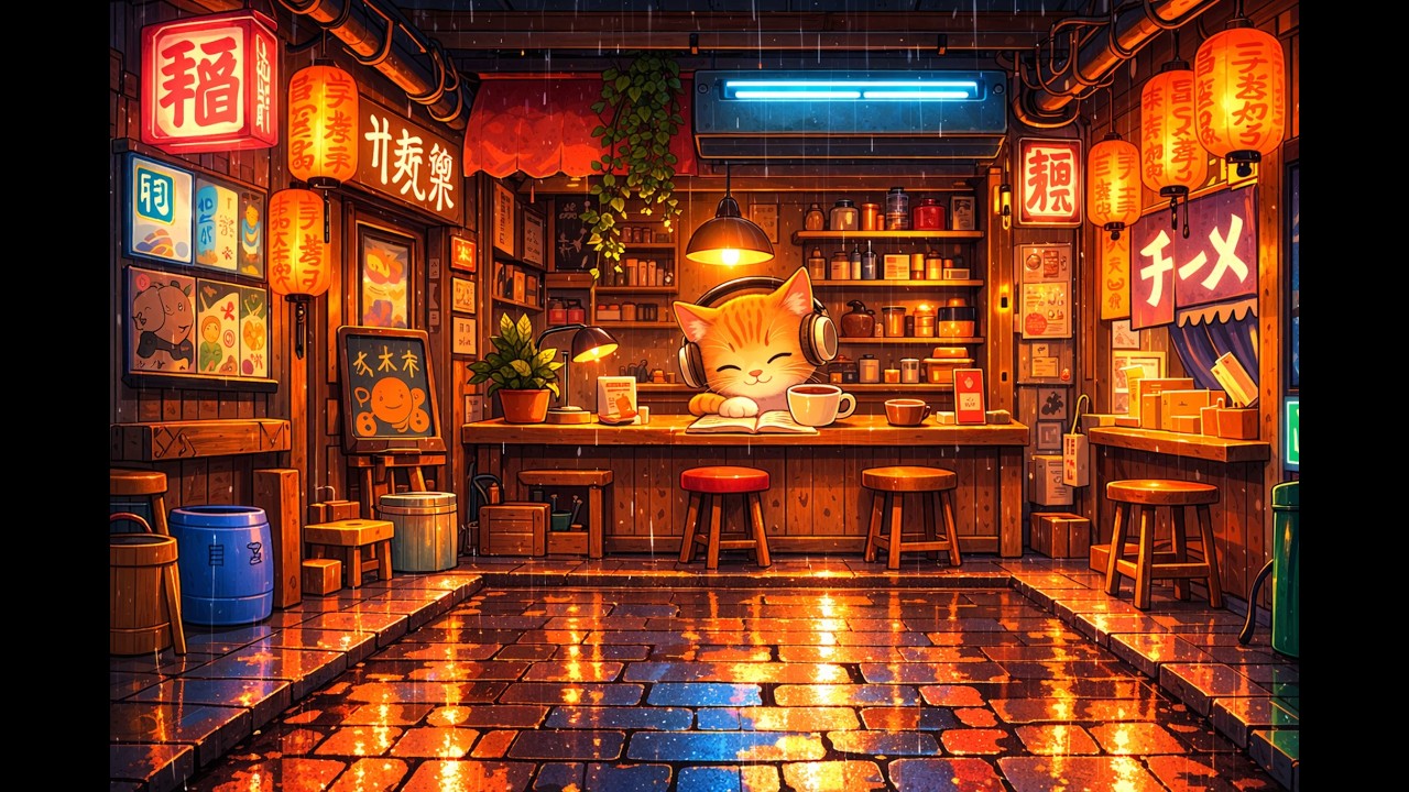 Rainy Night Coffee ☕ Lofi Beats for Study  📚 & Relax | Cozy Windowsill Cat 🐱 accompany with you