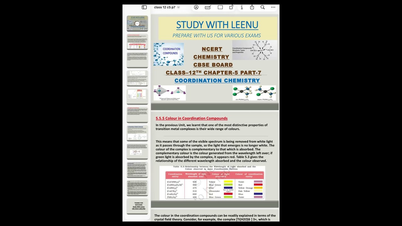 NCERT CLASS 12 COORDINATION CHEMISTRY | PART-7| COLOR IN COORDINATION COMPOUNDS | #cbse SUBSCRIBE 👍