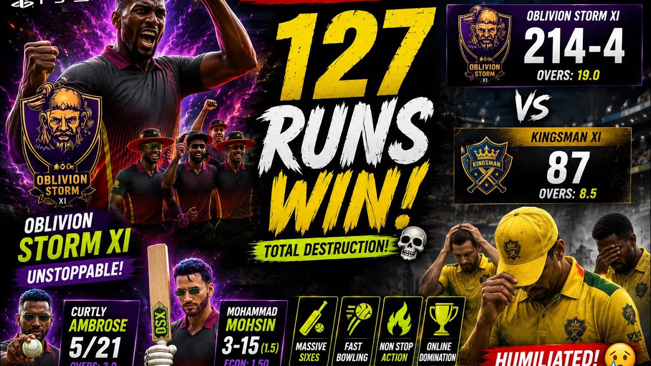 😱 214 RUNS! Oblivion Storm XI DESTROYED Kingsman XI | Cricket 24 Highlights
