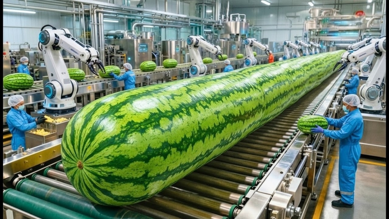 Inside a Modern Watermelon Processing Plant | Full Factory Process From Fruit to Juice Production