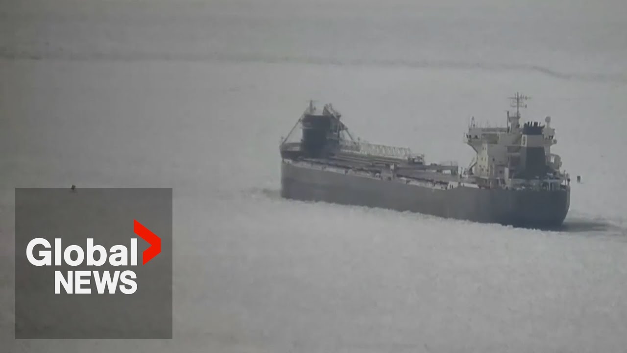 Timelapse video shows Canadian freighter trapped in ice on Lake Erie