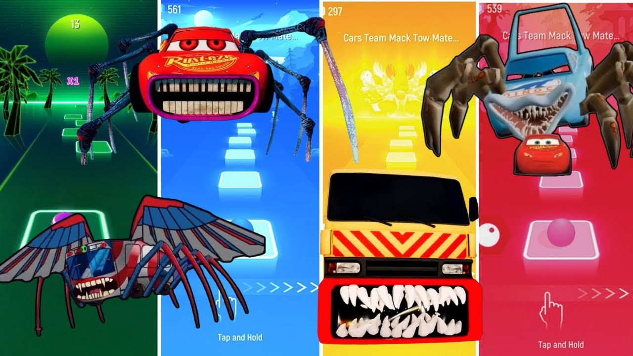 Bus monster vs Lightning mcqueen vs Truck eater vs Dinoco eater edm rush