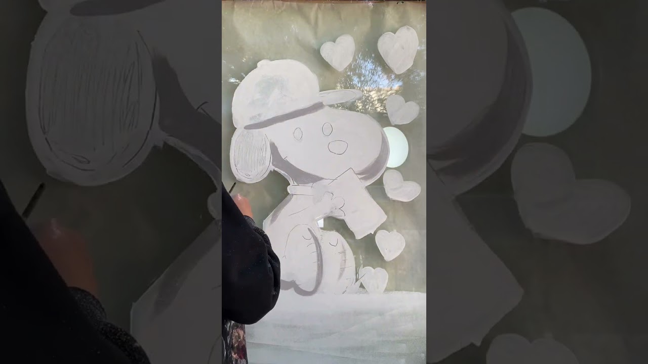 How to paint Valentine’s snoopy with a roller window painting tutorial 