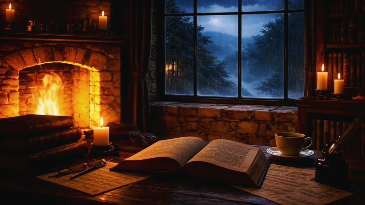 Thunder Outside. Fire Inside. | 1.5 Hour Library Study Ambience (No Music)