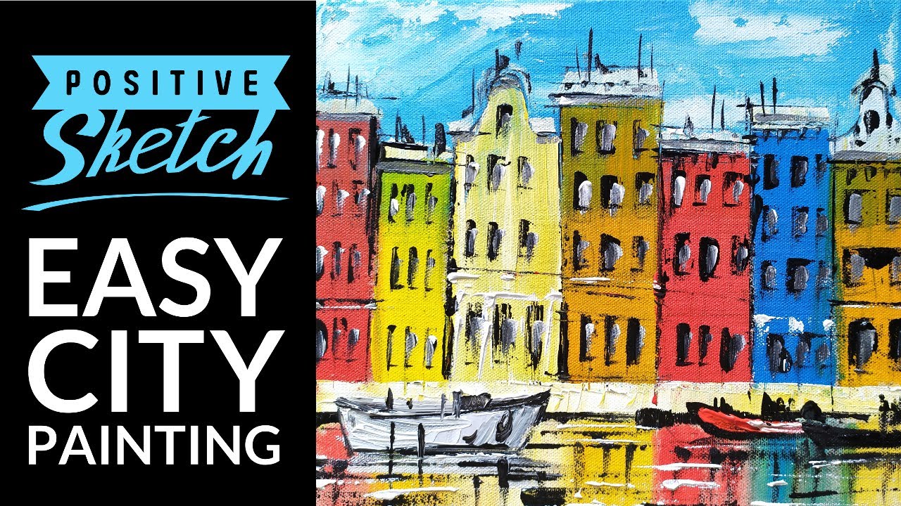 Acrylic painting city, Easy acrylic painting, Cityscape painting, Old City, Painting tutorial