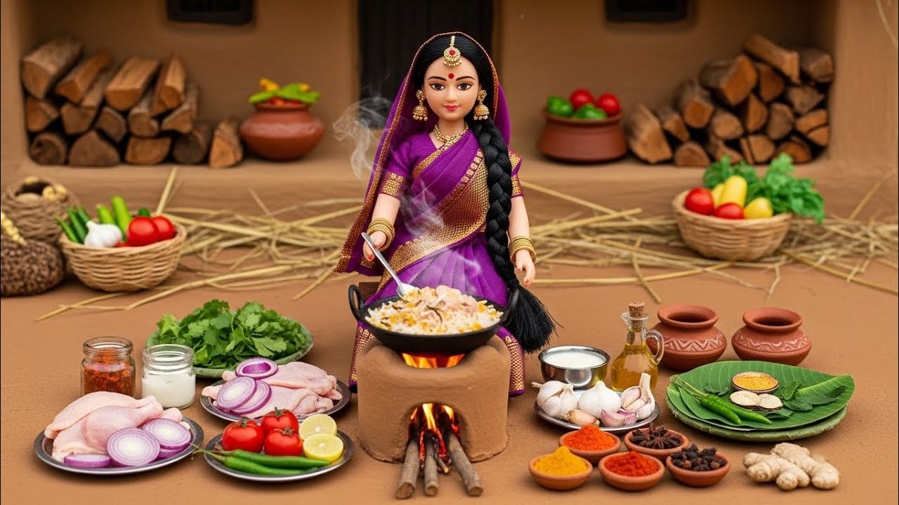  Miniature Doll Chicken Rice Cooking ASMR 🐔🍗  🍚| Peaceful Indian Village Tiny Kitchen Story
