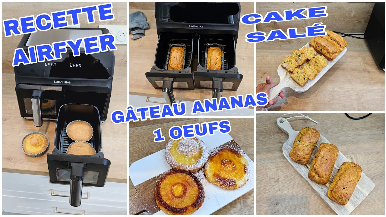 2 RECETTE FACILES AU  AIR FRYER GATEAU ANANAS 1 ŒUFS _ CAKE SALÉ #airfryerrecipes #airfryerlellaluka