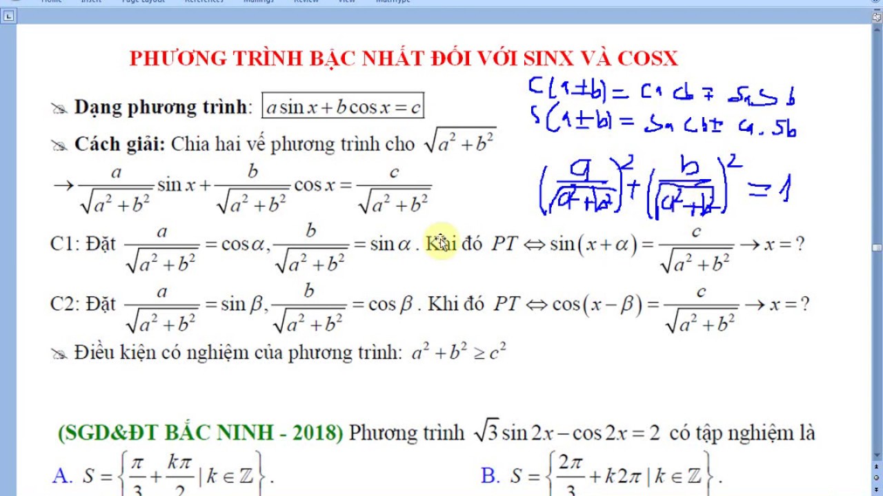 Phương trình bậc nhất theo sinx và cosx