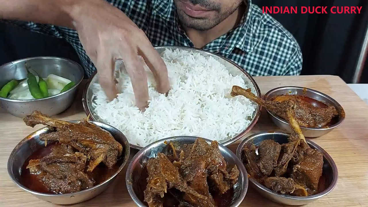 Indian village duck curry and rice eating-spicy food eating show asmr mukbang duck masala