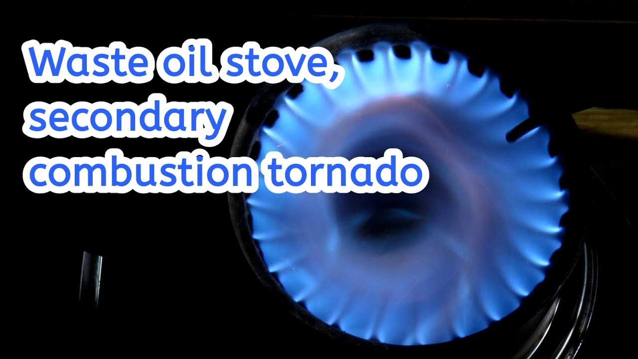 Secondary burning of blue flame, Tornado and Fire!: Waste oil burner for paint can no weld [030]